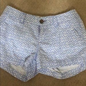 Blue and white patterned shorts